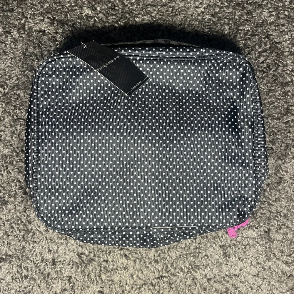 Bag And Carry Hanging‎ Travel Cosmetic Bag Black  White Polls Dots Pink Zipper